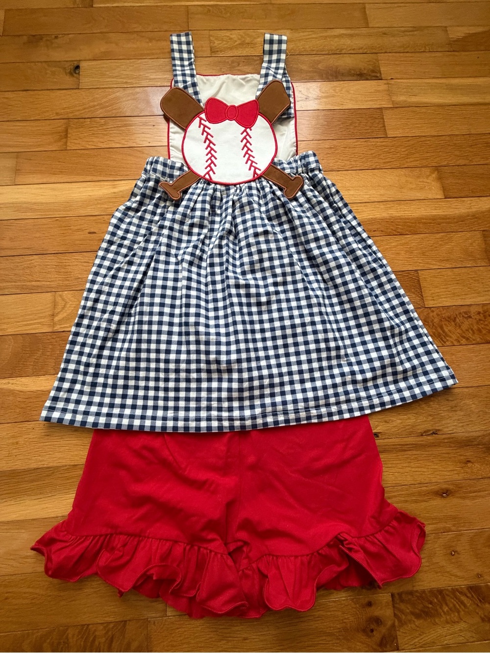 Girls Navy Gingham & Red Baseball Matching Set
